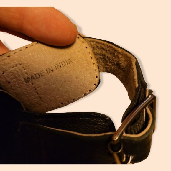 8.5 black genuine leather slingback boho chunky sandal heels - Picture 5 of 8